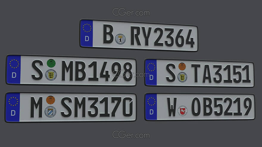 license plate germany eu   3dmodel 欧洲德国汽车车牌模型,max格式