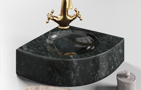 Sink made of natural stone Quarter Black Teak House and mixer Lemark LM2806B
