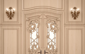 欧式雕花木门和壁灯模型