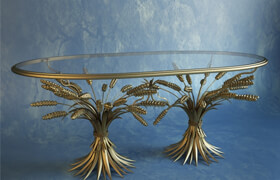 Coco Chanel style wheat coffeetable in glass and gold