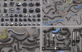 Gumroad - Hard Surface Kitbash Library 1 - Canisters Bolts Knobs Cables Hoses Tubes