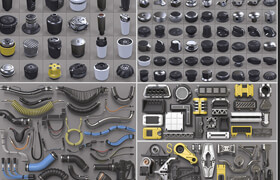 Cubebrush - Hard Surface Kitbash Library - Cables, Hoses, Tubes，Canisters, Bolts, Knobs