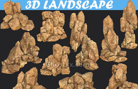 Cubebrush - Low poly Realistic Yellow Rock Canyon Modular Pack - 3dmodel