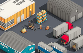 Cgtrader - Low Poly Warehouse Logistics Isometric VR  AR  low-poly 3d model