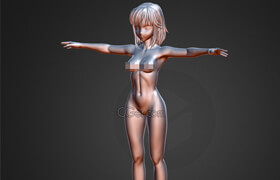 Cubebrush - Anime Girl Base Mesh T-Pose (High-Poly only)