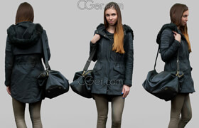 Girl in warm coat wearing bag - 3dmodel