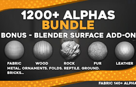 Artstation - 1200+ Alphas Bundle for ZBrush, Blender. Surface Add-on for Blender - 建模笔刷