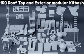 Artstation - 100 Roof Top and Exterior Modular Kitbash - 3dmodel
