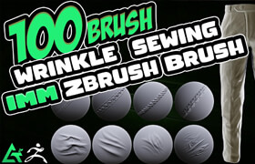 Artstation - 100 Fabric Brushes - Tension , Seam , Compression Folds , Stitches  Zbrush - 材质贴图