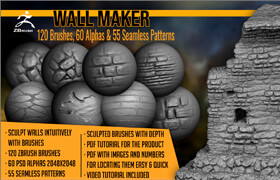 Artstation - Wall Maker 120 ZBrush Brushes, 60 Alphas, and 55 Patterns - zbrush笔刷