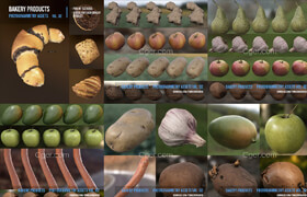 烘焙面包和水果蔬菜3d扫描的模型
