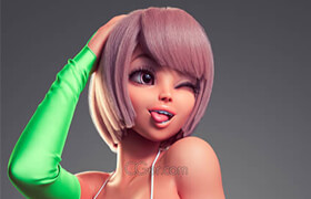 Cgtrader - Anime Girl Cute Cindy winked Low-poly 3D Model