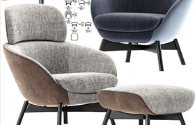 Minotti Russell Arm Chair With Pouf