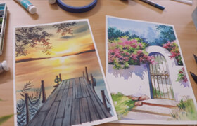 Udemy - Watercolor Landscapes Paint a Colorful Garden and Sunset