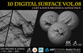 Artstation - 10 Digital Surface Rock & Cliff Brushes & Alphas Vol.08