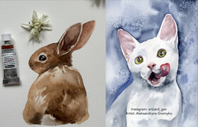 Udemy - Watercolor animals Paint Bunny and a Cat Portrait