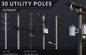 Cgtrader - 30 Low Poly Utility Poles - Kitbash Low-poly 3D models Set - 模型