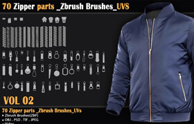 Artstation - 70 Zipper parts - Zbrush Brushes UVS - 材质